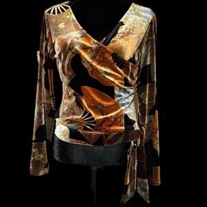 CLIO - Vintage AMAZING Velour Fan Motif Blouse - Size M